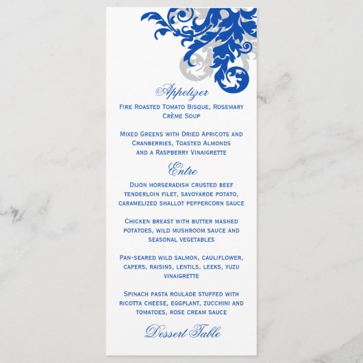Royal Blue en Silver Flourish Menu (Achterkant)
