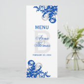 Royal Blue en Silver Flourish Menu (Staand voorkant)