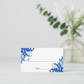 Royal Blue en Silver Flourish Plaatskaartje (Staand voorkant)