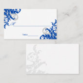 Royal Blue en Silver Flourish Plaatskaartje (Voorkant / Achterkant)