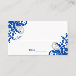 Royal Blue en Silver Flourish Plaatskaartje