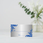 Royal Blue en Silver Flourish Plaatskaartje (Staand voorkant)