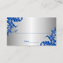 Royal Blue en Silver Flourish Plaatskaartje