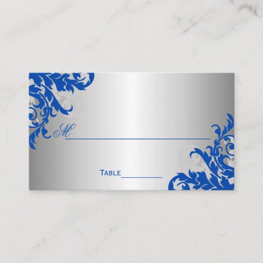 Royal Blue en Silver Flourish Plaatskaartje (Voorkant)