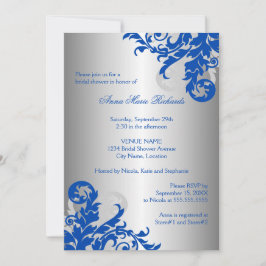 Royal Blue en Silver Flourish Vrijgezellenfeest Kaart