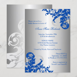 Royal Blue en Silver Flourish Vrijgezellenfeest Kaart