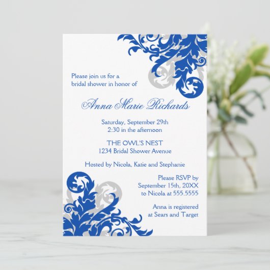 Royal Blue en Silver Flourish Vrijgezellenfeest Kaart (Staand voorkant)