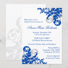 Royal Blue en Silver Flourish Vrijgezellenfeest Kaart