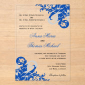 Royal Blue en Silver Flourish Wedding Acryl Uitnodigingen (Voorkant)