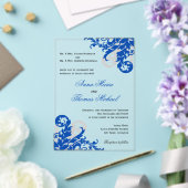 Royal Blue en Silver Flourish Wedding Acryl Uitnodigingen (Insitu (Huwelijk))
