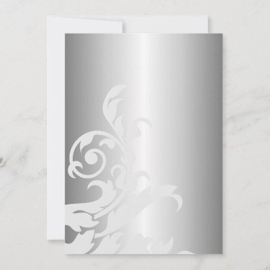 Royal Blue en Silver Flourish Wedding Kaart (Achterkant)