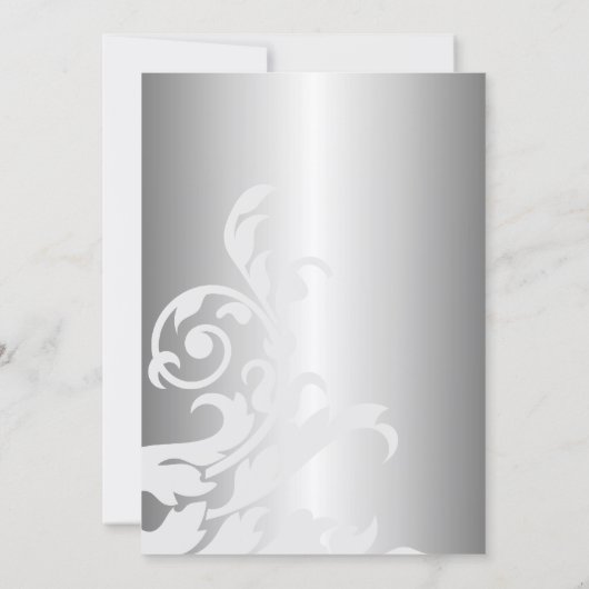 Royal Blue en Silver Flourish Wedding Kaart (Achterkant)