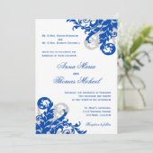 Royal Blue en Silver Flourish Wedding Kaart (Staand voorkant)