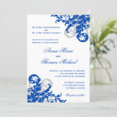 Royal Blue en Silver Flourish Wedding Kaart (Staand voorkant)