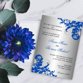 Royal Blue en Silver Flourish Wedding Kaart