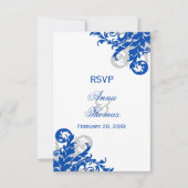 Royal Blue en Silver Flourish Wedding RSVP (Voorkant)