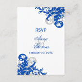 Royal Blue en Silver Flourish Wedding RSVP (Voorkant)