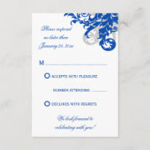 Royal Blue en Silver Flourish Wedding RSVP (Achterkant)