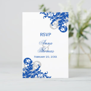 Royal Blue en Silver Flourish Wedding RSVP