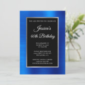 Royal Blue en Silver Foil Black 40e verjaardag Kaart (Staand voorkant)