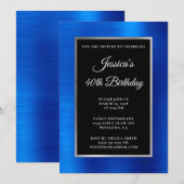 Royal Blue en Silver Foil Black 40e verjaardag Kaart (Voorkant / Achterkant)