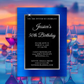 Royal Blue en Silver Foil Black 50th Birthday Kaart