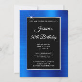 Royal Blue en Silver Foil Black 50th Birthday Kaart (Voorkant)