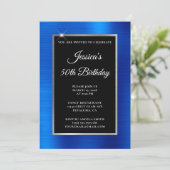 Royal Blue en Silver Foil Black 50th Birthday Kaart (Staand voorkant)
