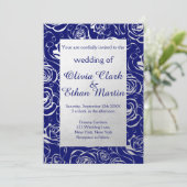 Royal Blue en Silver Foil Bloemen met Roos Kaart (Staand voorkant)