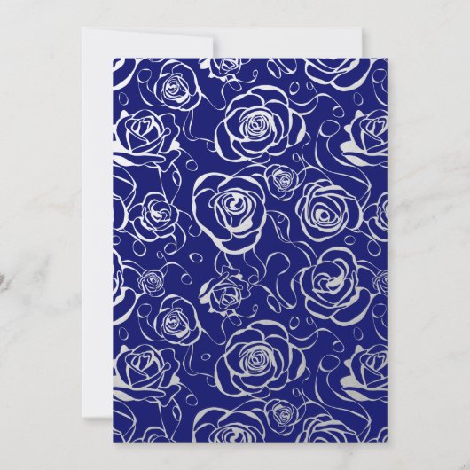 Royal Blue en Silver Foil Bloemen met Roos Kaart (Achterkant)