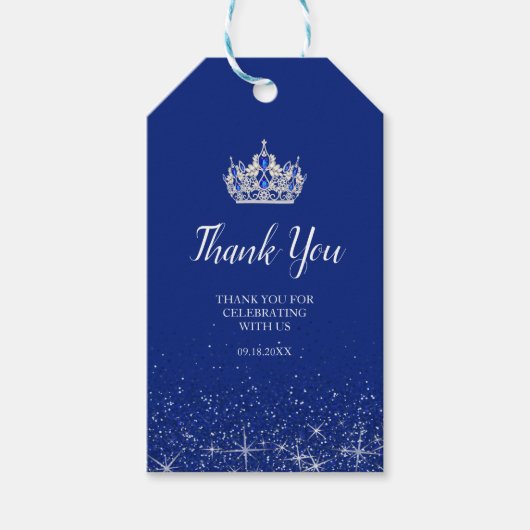 Royal Blue en Silver Glitter Gift Labels Cadeaulabel (Voorkant)