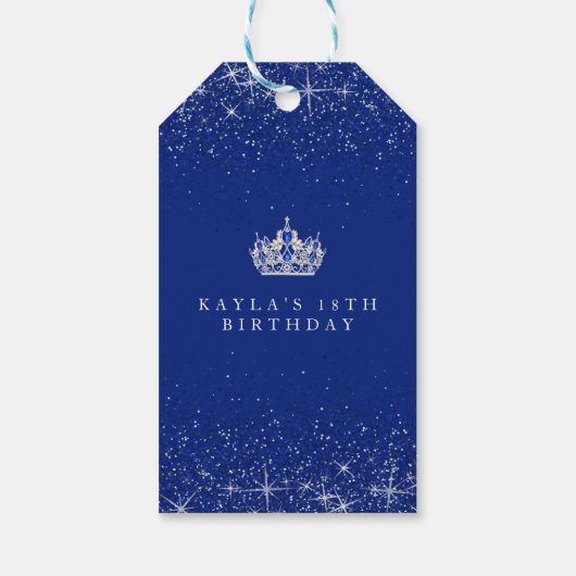 Royal Blue en Silver Glitter Gift Labels Cadeaulabel (Achterkant)