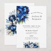 Royal Blue en Silver Glitter Peony Couples Douche Kaart (Voorkant / Achterkant)