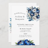 Royal Blue en Silver Glitter Peony Wedding Shower Kaart (Voorkant / Achterkant)