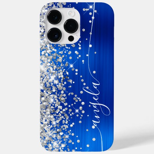 Royal Blue en Silver Glittery Glam Signature Case-Mate iPhone Case (Achterkant)
