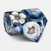 Royal Blue en Silver Glittery Peony Groom Stropdas (Opgerold)