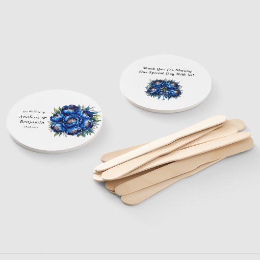 Royal Blue en Silver Glittery Peony Wedding Handwaaier (Niet-gemonteerd)