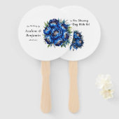 Royal Blue en Silver Glittery Peony Wedding Handwaaier (Voorkant en achterkant)