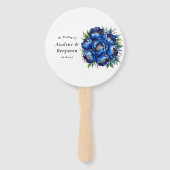Royal Blue en Silver Glittery Peony Wedding Handwaaier (Voorkant)