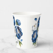Royal Blue en Silver Glittery Peony Wedding Papieren Bekers (Rechts)