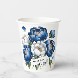 Royal Blue en Silver Glittery Peony Wedding Papieren Bekers