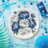 Royal Blue en Silver Glittery Peony Wedding Papieren Bordje (Feest)
