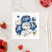 Royal Blue en Silver Glittery Peony Wedding Servet (Insitu)
