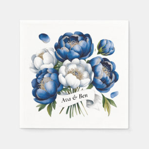Royal Blue en Silver Glittery Peony Wedding Servet