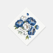 Royal Blue en Silver Glittery Peony Wedding Servet (Hoek)
