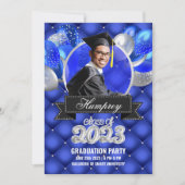 Royal Blue en Silver Graduation Party uitnodiging (Voorkant)