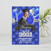 Royal Blue en Silver Graduation Party uitnodiging (Staand voorkant)