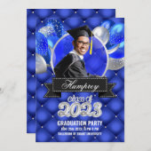 Royal Blue en Silver Graduation Party uitnodiging (Voorkant / Achterkant)