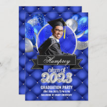 Royal Blue en Silver Graduation Party uitnodiging