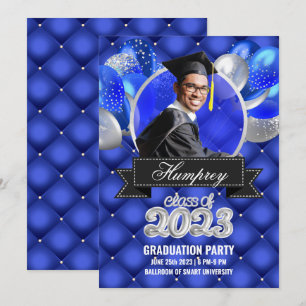 Royal Blue en Silver Graduation Party uitnodiging
